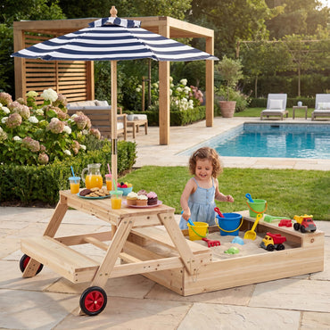 Kids Picnic Table with Sandbox, Wooden Children Garden Table and Bench Set