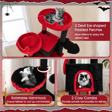 Gothic Cat Tree for Indoor Cats with 2 Cat Condos and 2 Plush Perches