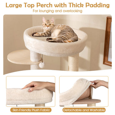Extra Large Wooden Cat Tree with Cat Condo and Washable Cushions