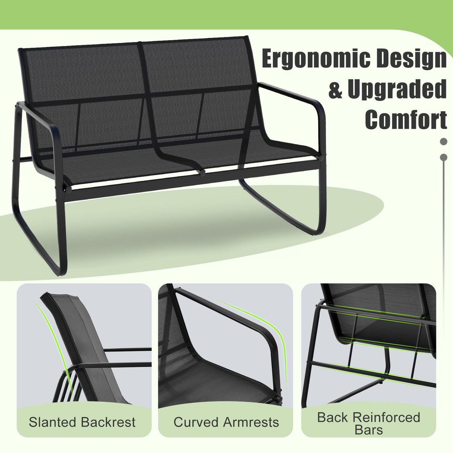 Metal Frame Outdoor Conversation Set with Loveseat and Glass Coffee Table