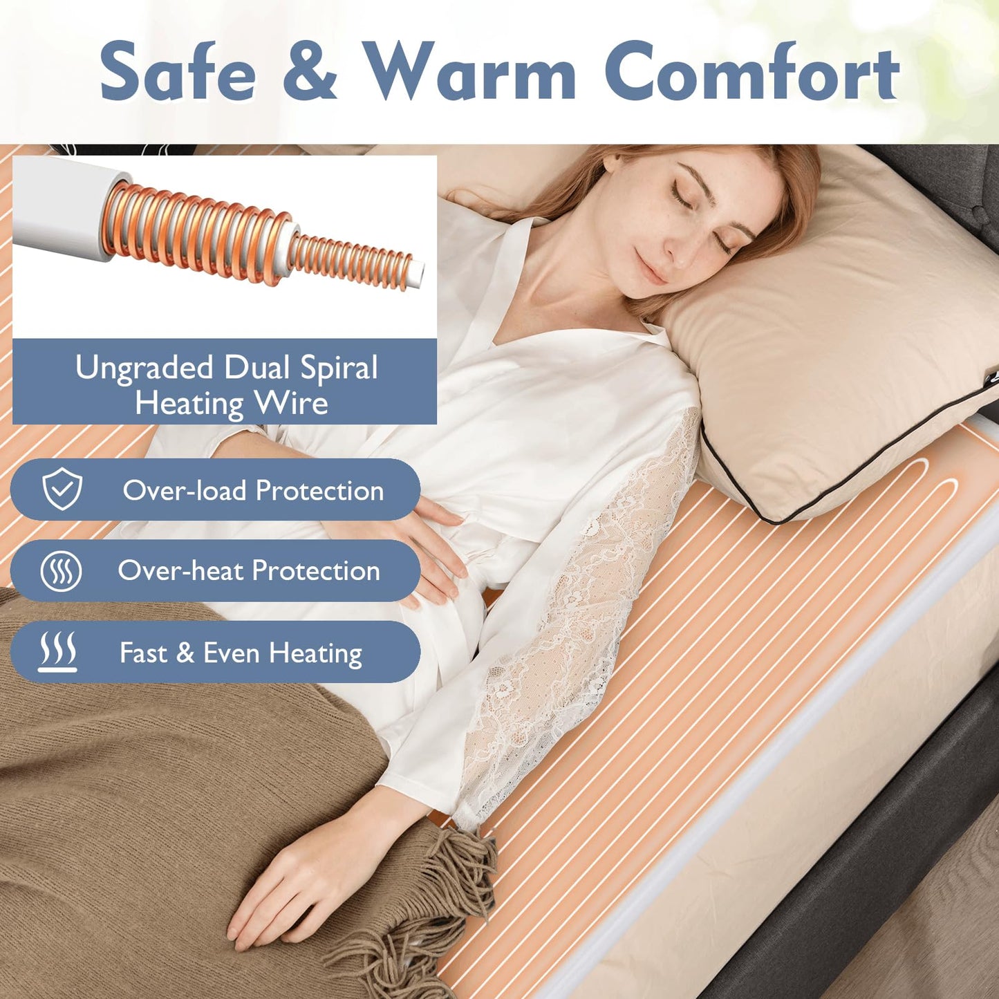 Heated Mattress Pad with 8 Temp Settings and Timing Function