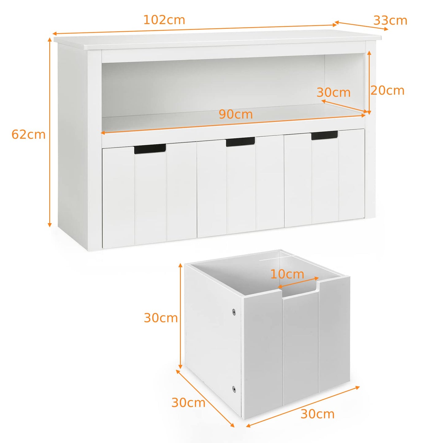 Wooden Playroom Chest with Drawers and Large Open Shelf