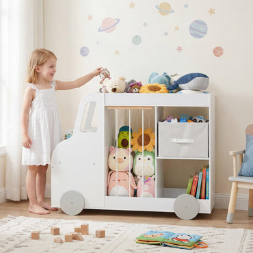 Toy Storage Organizer with Open Shelves & Fabric Drawer for Playroom Nursery