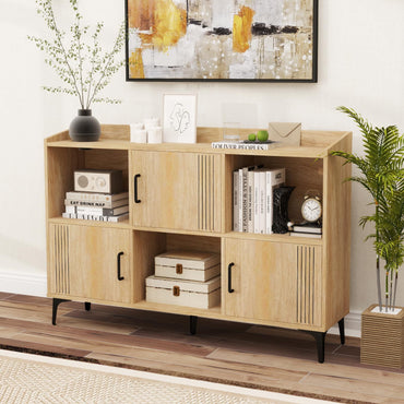 Sideboard Storage Cabinet Bookcase with 3 Doors and Open Compartments