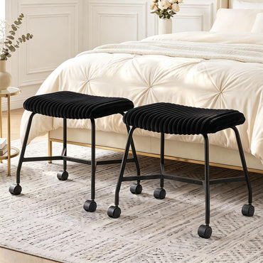 Rolling Makeup Vanity Stool Set of 2, Plush Accent Footrest