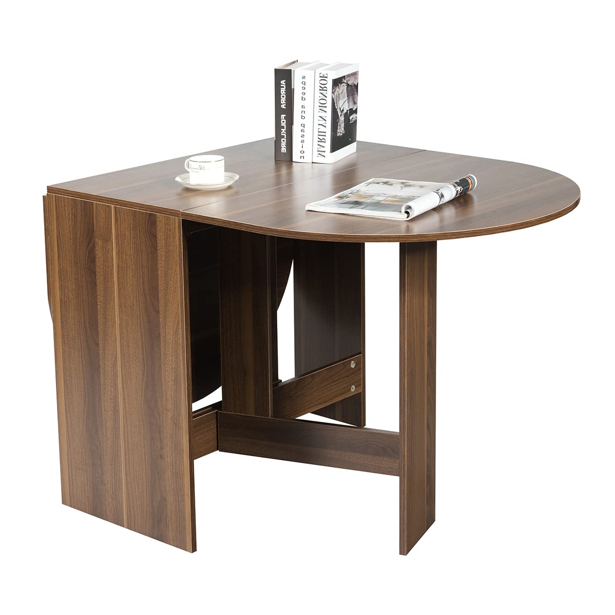 GiantexUK Wooden Kitchen Dining Table, Indoor & Outdoor Folding Drop Leaf Desk