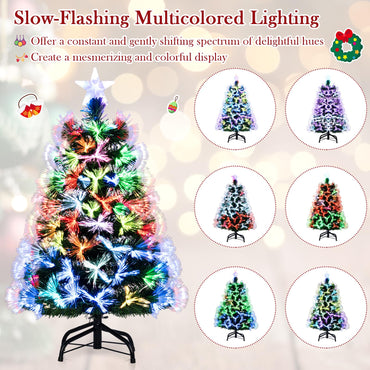 3 FT Fiber Optic Christmas Tree Artificial Pre-Lit Xmas Tree with 93 Branch Tips