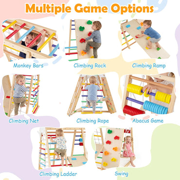 Indoor Climbing Frame, 8 in 1 Wooden Kids Jungle Gym with Swing