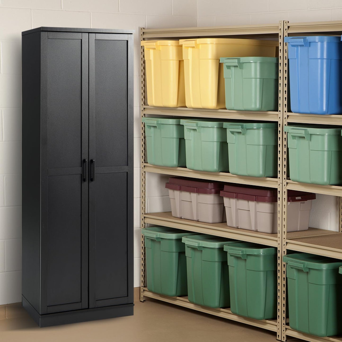 Wooden Storage Cabinet with 2 Doors and Adjustable Shelves