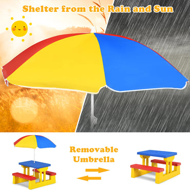 Kids Picnic Table with Removable Umbrella for Girls Boys