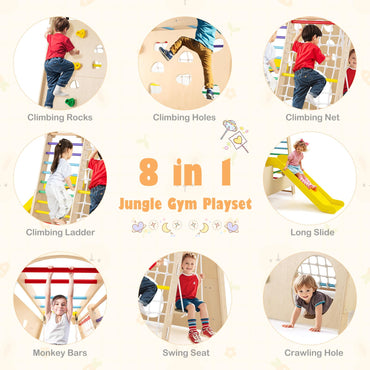 8-in-1 Indoor Jungle Gym Wooden Playground