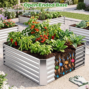 Galvanized Raised Garden Bed Rectangular Outdoor Planter Box with Open-Ended Bade