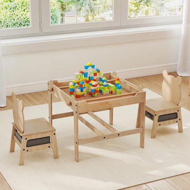 Kids Table and Chairs 4 in 1 Wooden Activity Desk Set (Bear Shape)