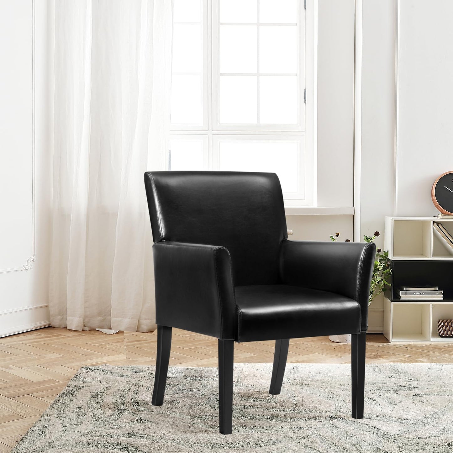 Guest Chair with Wood Frame, Wide Backrest and Ergonomic Armrests