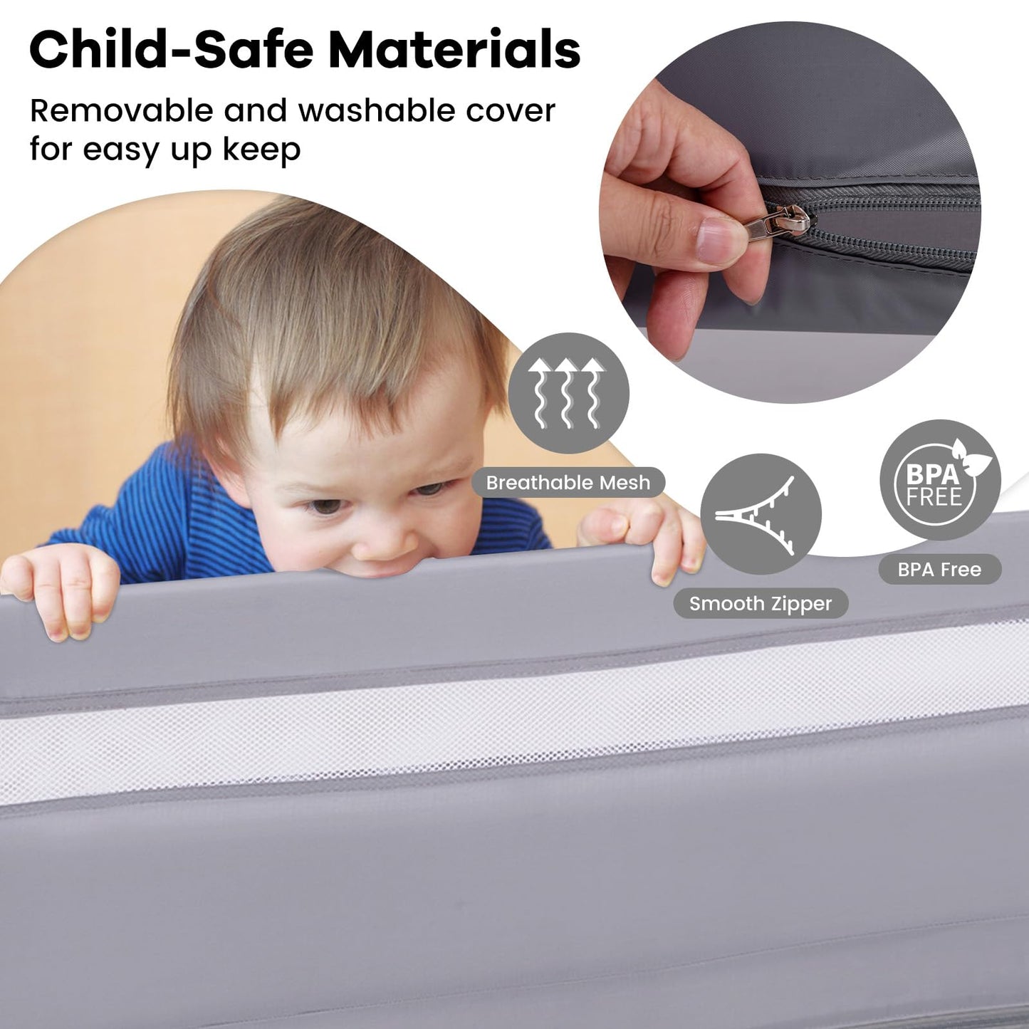 120cm Foldable Safety Beds Guard with Strap