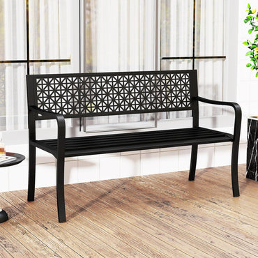 2-3 Seater Cross Grid Pattern Heavy Duty Metal Frame Loveseat Park Bench