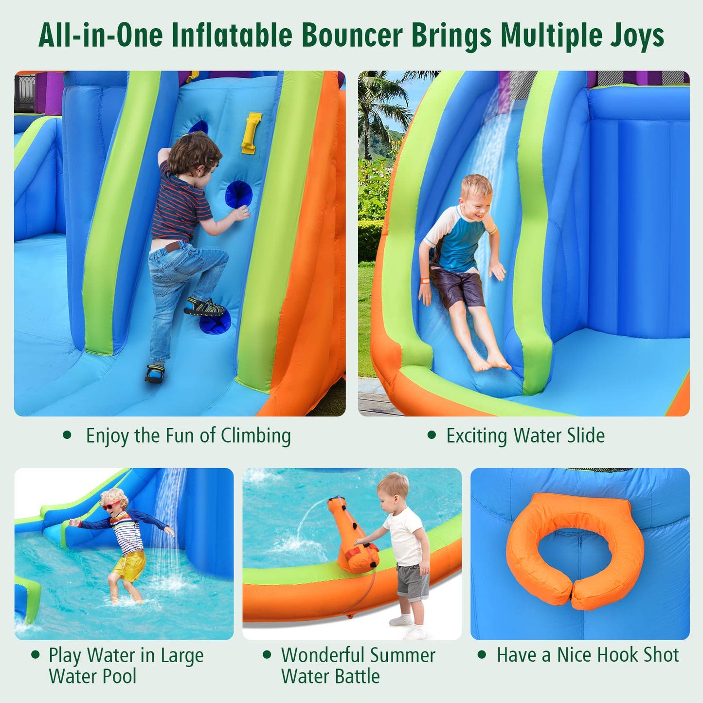 Kids Bouncer Jumping Water Park with Double Slides & Water Guns