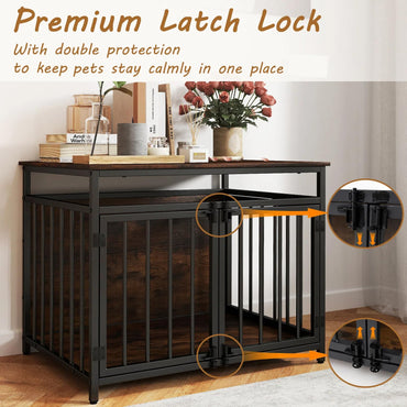 Wooden Dog Cage with Lockable Doors & Hollow Top