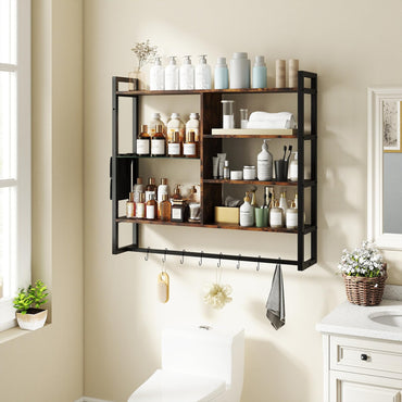 107 CM Industrial Floating Shelves 6-Tier Wall Mounted Shelf with 8 S-Hooks