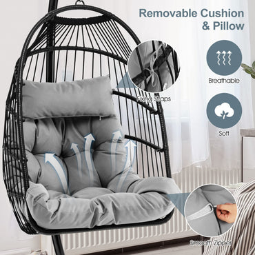 Upholstered Rattan Wicker Swing Egg Chair with Soft Cushion