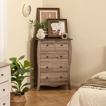 Farmhouse Chest of Drawers with 5 Folding Fabric Drawers and Anti-tipping Kit