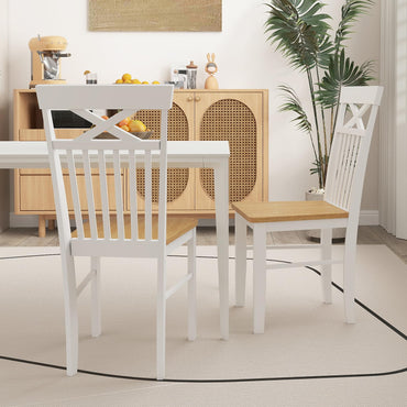 Farmhouse Dining Chair Set of 2 Wooden Kitchen Chair with Rubber Wood Frame