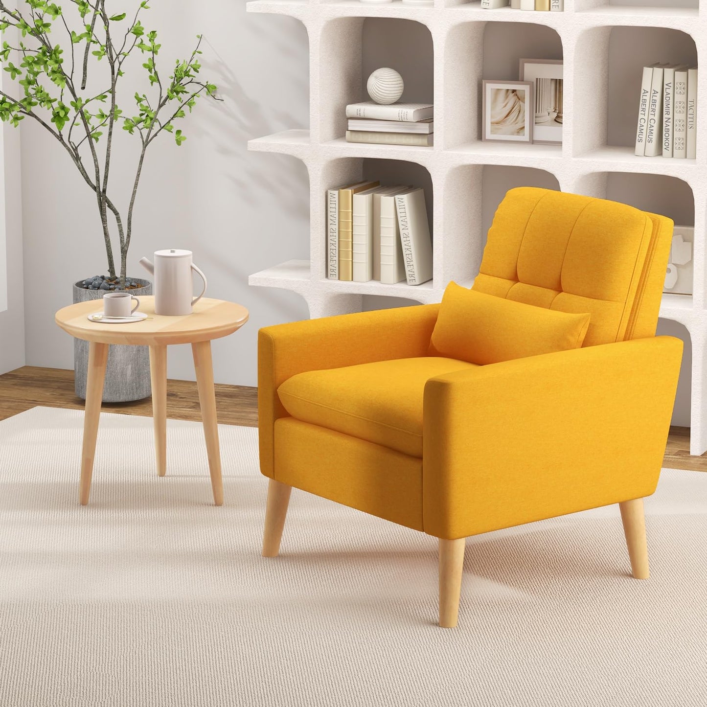 Mid-century Modern Accent Chair with Lumbar Pillow