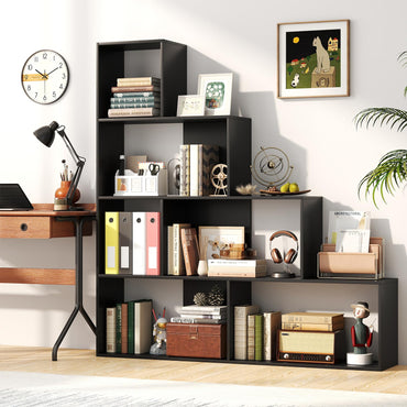 4-Tier Stepped Bookshelf Modern Ladder Bookcase with 6 Storage Cubes