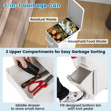 3 in 1 Recycling Bins for Kitchen Waste Separation Systerm with 3 Compartments