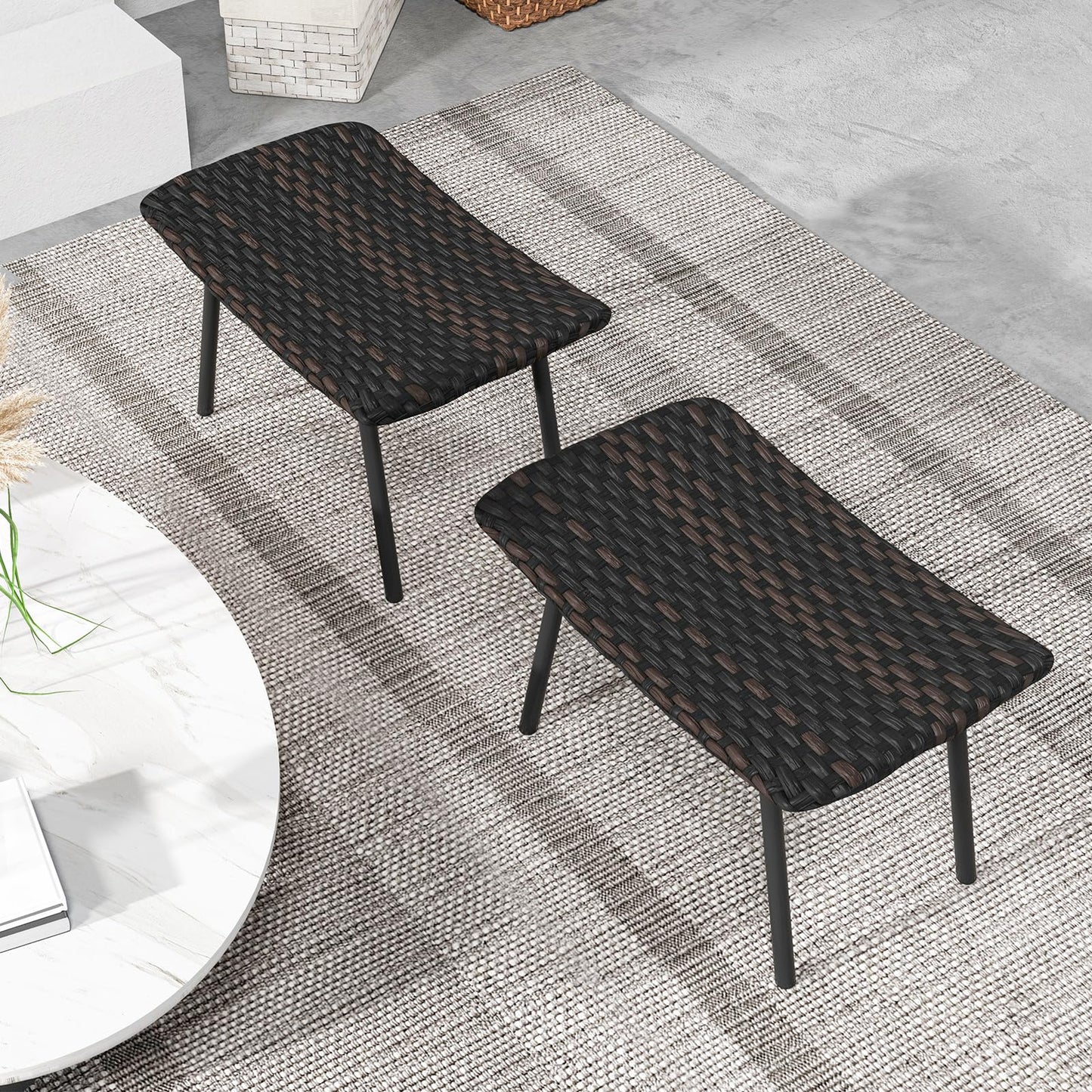 All-Weather Rattan Footstools Set of 2 with Quick-Dry Foam