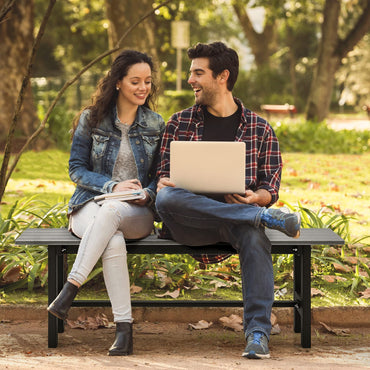 Metal Frame Outdoor Dining Bench Chair Leisure Porch Seating