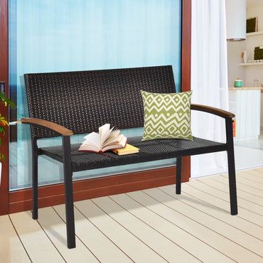 2 Seater Wicker Leisure Loveseat with Acacia Wood Armrests