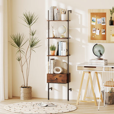 Industrial Tall Narrow Wall Bookshelf Open Display Rack