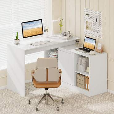 120CM Reversible Corner Writing Desk with 2-Way Cabinet
