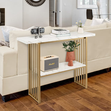 2 Tier Faux Marble Console Table for Entryway Living Room Bedroom