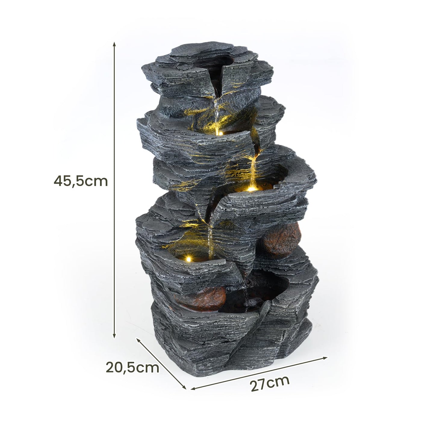 GiantexUK Outdoor Water Fountain, 5-Tier Rock Style Cascading Water Feature