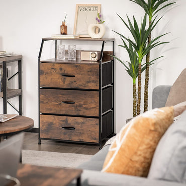 3-Drawer Dresser with Wooden Top and Front for Bedroom Living Room