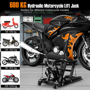 680KG Motorcycle Lift Jack with 4 Wheels and Footplates