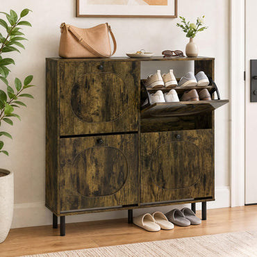 Narrow Shoe Cabinet with 4 Flip Drawers