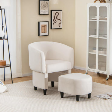 Upholstered Velvet Barrel Chair Modern Club Chair with Ottoman