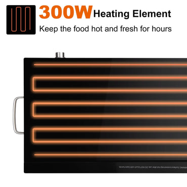 Electric Warming Tray with Cool-Touch Handles and Stainless Steel Frame