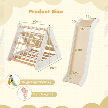 4 in 1 Wooden Triangle Climbing Set with Ramp Sliding Board