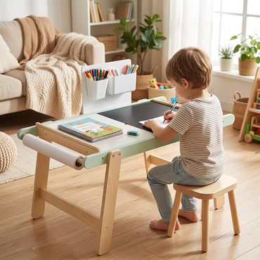 Kids Sensory Table with Double-Sided Board, 3 Foldable Bins, Rack