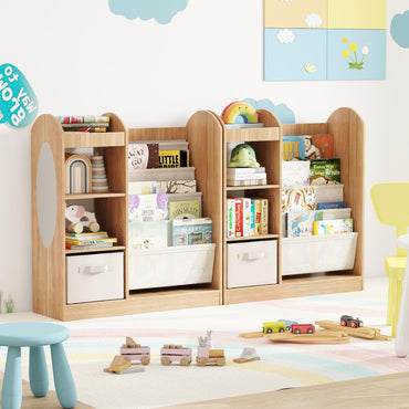 Kids Bookshelf, Toy Storage Organizer with Full-Length Mirror