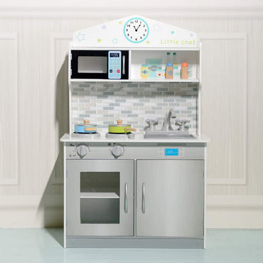 Wooden Play Kitchen with Utensil Set