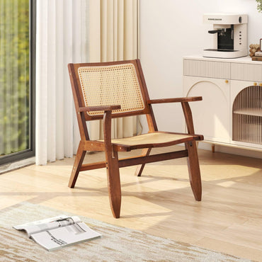 Rattan Accent Chair Mid-Century Modern Comfy Lounge Armchair
