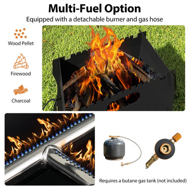 Giantex 2-in-1 Camping BBQ Grill Portable Dual Fuel Butane Gas Fire Pit with Stainless Steel Grate and Carrying Bag