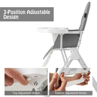 Foldable Baby Highchair Infant Dining Chair with 3-Position Adjustable Tray & Footrest