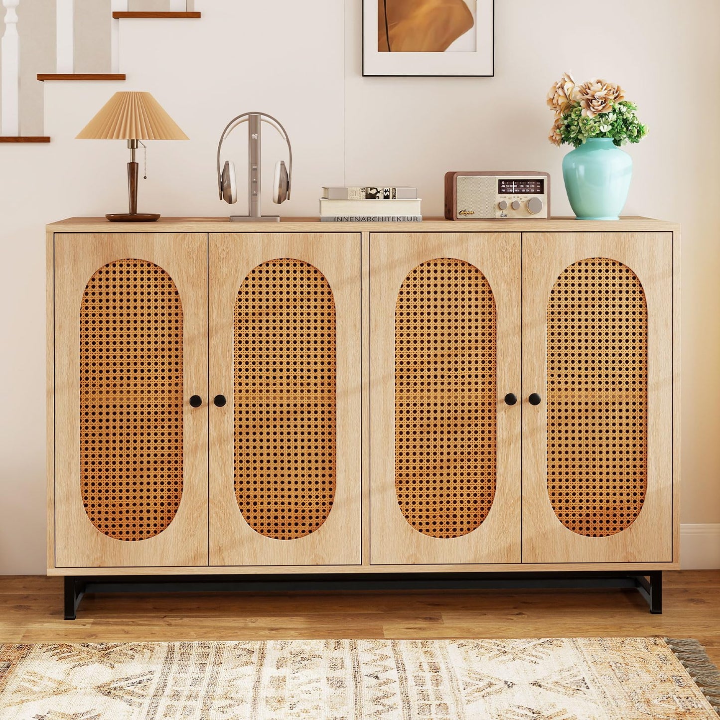 126cm Sideboard Buffet Cabinet with 4 Doors and Adjustable Shelves