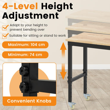 Adjustable Workbench with Wheels and Heavy-Duty Metal Frame